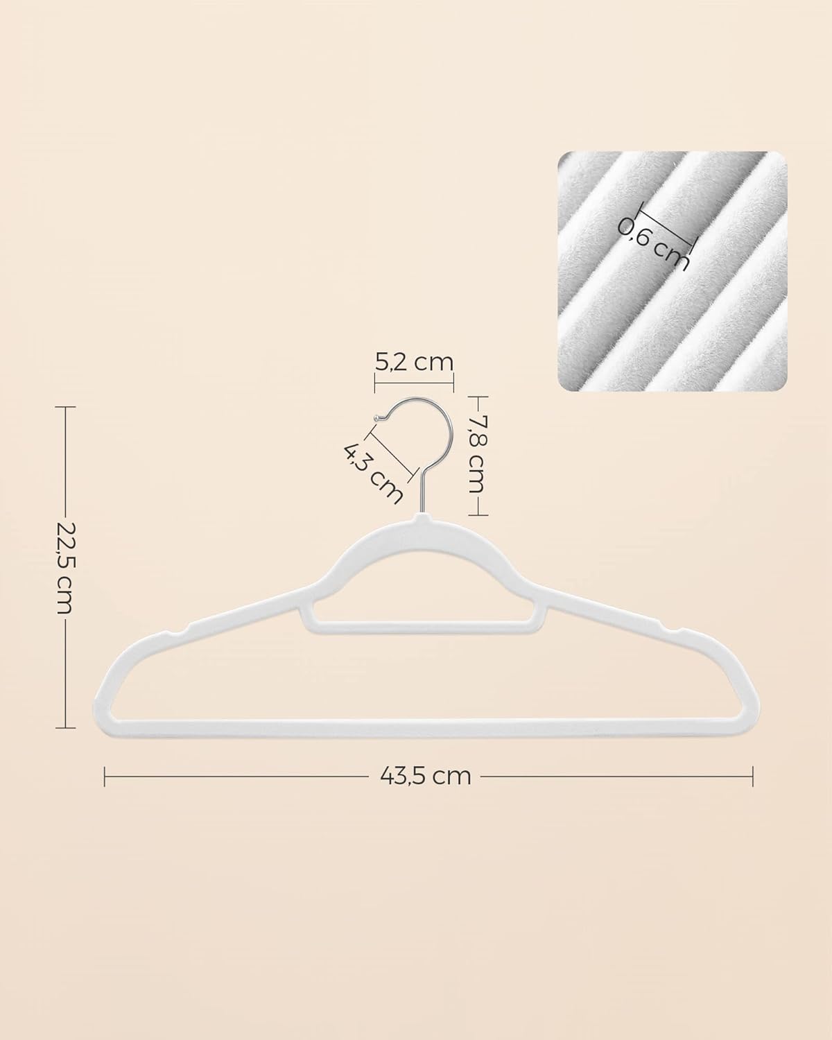 Percha, Juego de 50, Percha Terciopelo, 43,5 cm Largo, Antideslizantes, con Barra Corbata Blanco Nube y Plata, Songmics, 5