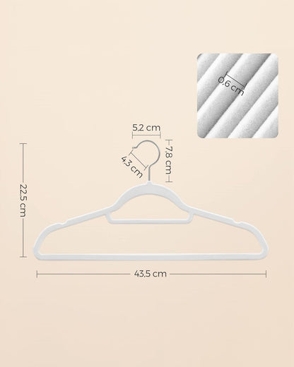 Percha, Juego de 50, Percha Terciopelo, 43,5 cm Largo, Antideslizantes, con Barra Corbata Blanco Nube y Plata, Songmics, 5