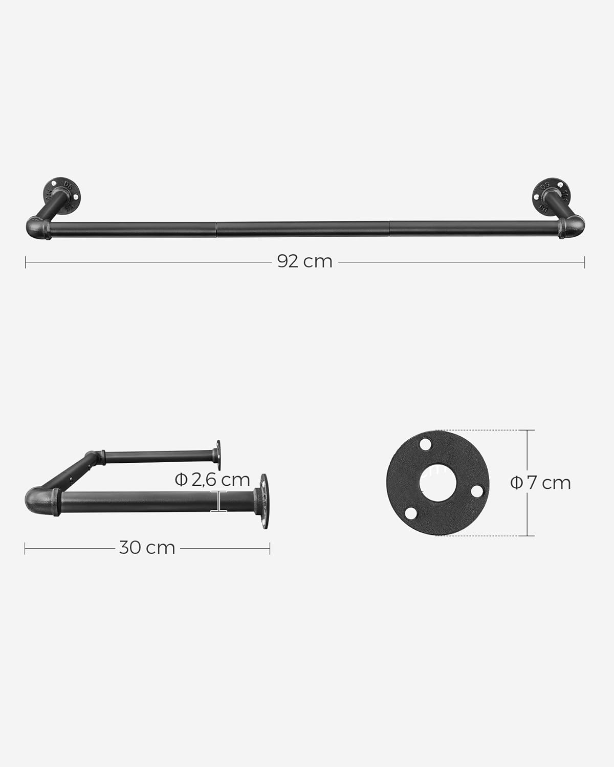 Perchero Pared, Juego de 2, Colgadores de Pared, 92 x 30 x 7,5 cm, Industrial, Carga hasta 50 kg, Negro, Songmics, 3