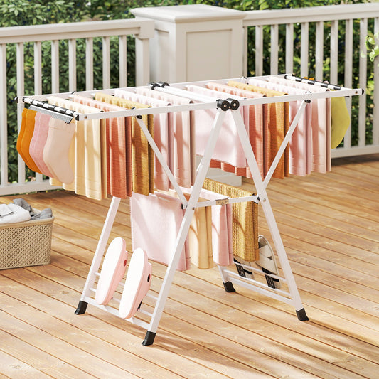 Tendedero Plegable, con Alas Ajustables, Tendedero de Ropa, Tendedero Exterior, para Balcon, Blanco, Costway, 1