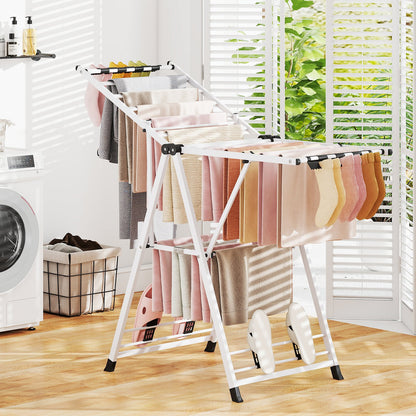 Tendedero Plegable, con Alas Ajustables, Tendedero de Ropa, Tendedero Exterior, para Balcon, Blanco, Costway, 9
