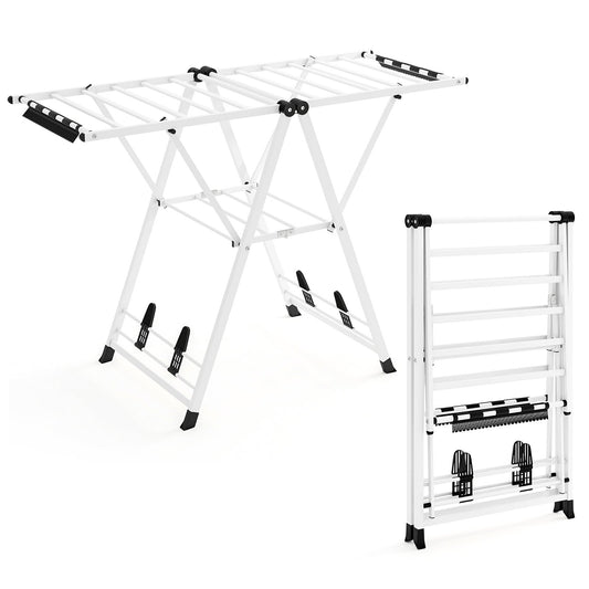Tendedero Plegable, con Alas Ajustables, Tendedero de Ropa, Tendedero Exterior, para Balcon, Blanco, Costway, 2