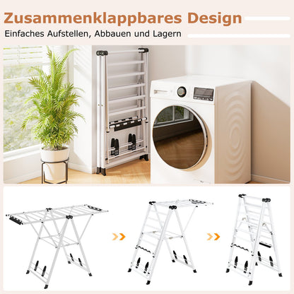Tendedero Plegable, con Alas Ajustables, Tendedero de Ropa, Tendedero Exterior, para Balcon, Blanco, Costway, 3