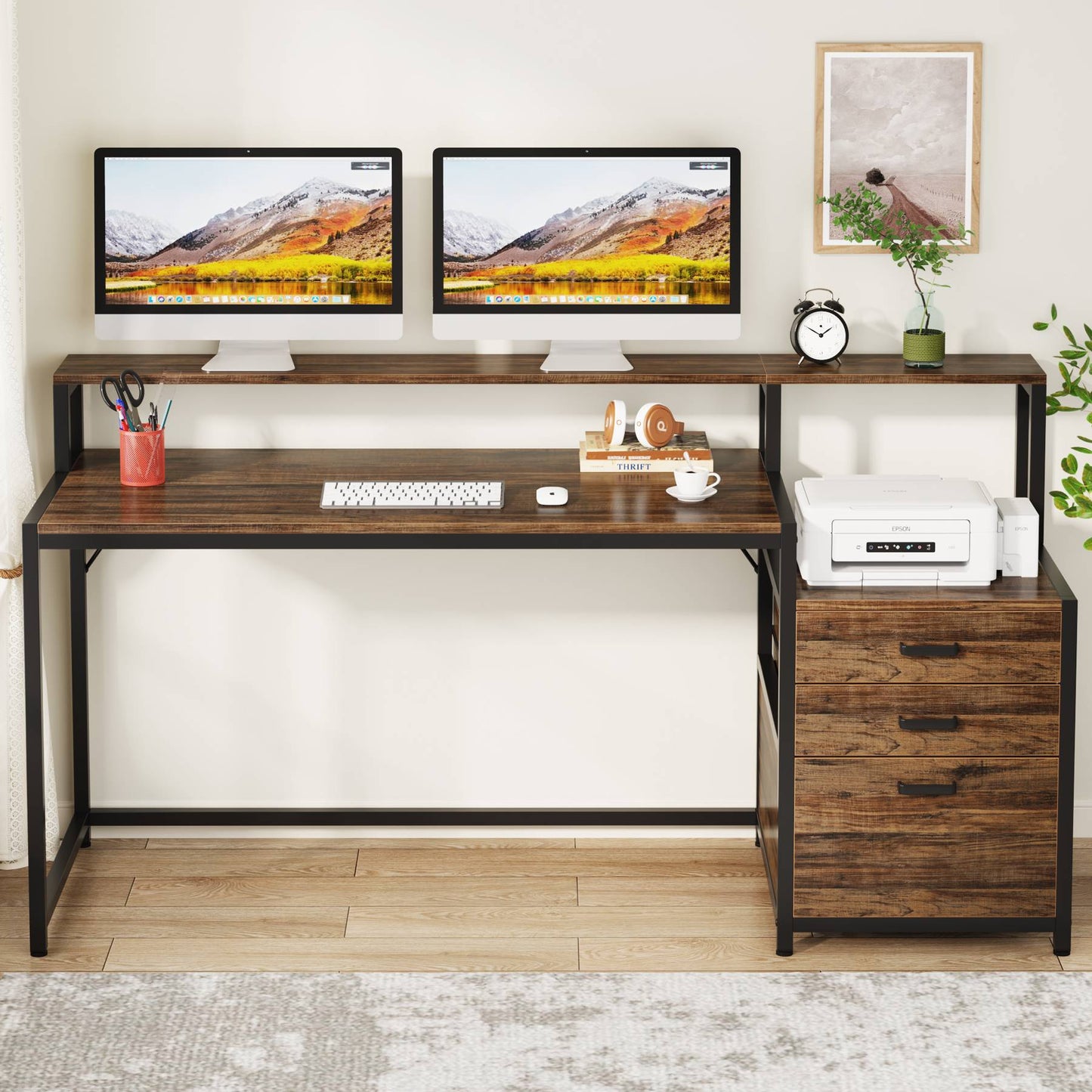 Escritorio con cajones, Mesa ordenador, 160x50x90cm, Mesa Oficina, Tribesigns, 4