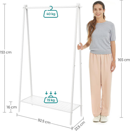 Burros para Ropa, 92,5x33,5x153 cm, Perchero Burro, Estructura de Acero, con Barra Colgante y Estante, Blanco, Songmics, 3