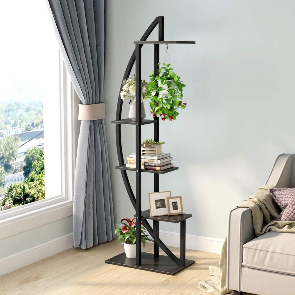 Estanteria para Plantas, juego de 2, Soporte para Plantas, 5 niveles, Soporte macetas, metal, Negro, Tribesigns, 4
