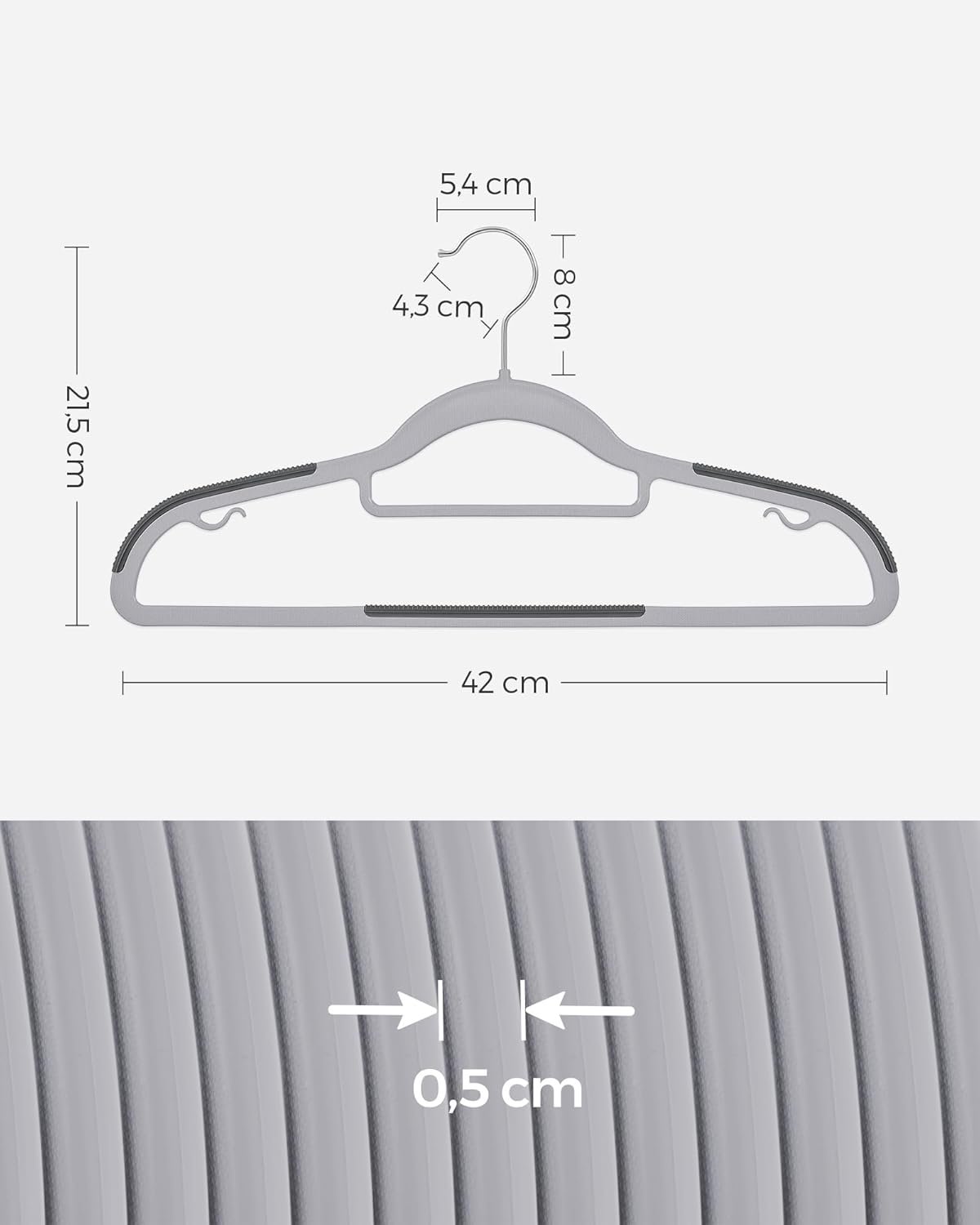 Percha, Juego de 30, Percha para Pantalones, Antideslizantes, 42 cm, Perchas de Plástico, Gris, Songmics, 6