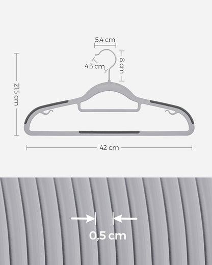 Percha, Juego de 30, Percha para Pantalones, Antideslizantes, 42 cm, Perchas de Plástico, Gris, Songmics, 6