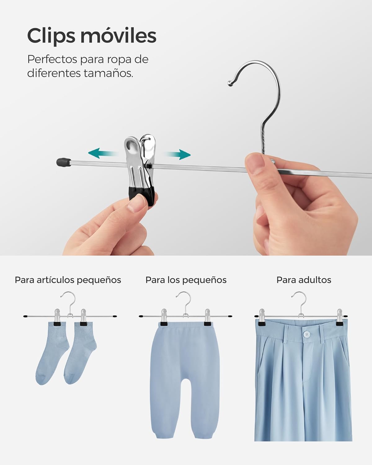Percha, Juego de 20, Perchas con Pinzas, 31 cm de Largo, Antideslizantes, Perchas Metálicas Negro, Songmics, 4