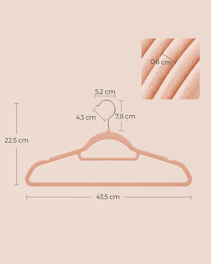 Percha, Juego de 50, Percha Pantalones, 43,5 cm Largo, Perchas Terciopelo, con Barra Corbata, Rosa Coral, Songmics, 5