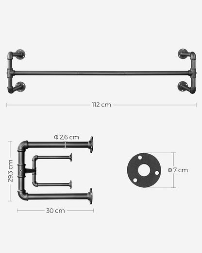 Perchero Pared, Juego de 2, Colgadores de Pared, 112 x 30 x 29,3 cm, Industrial, Carga hasta 60 kg, Negro, Songmics, 4
