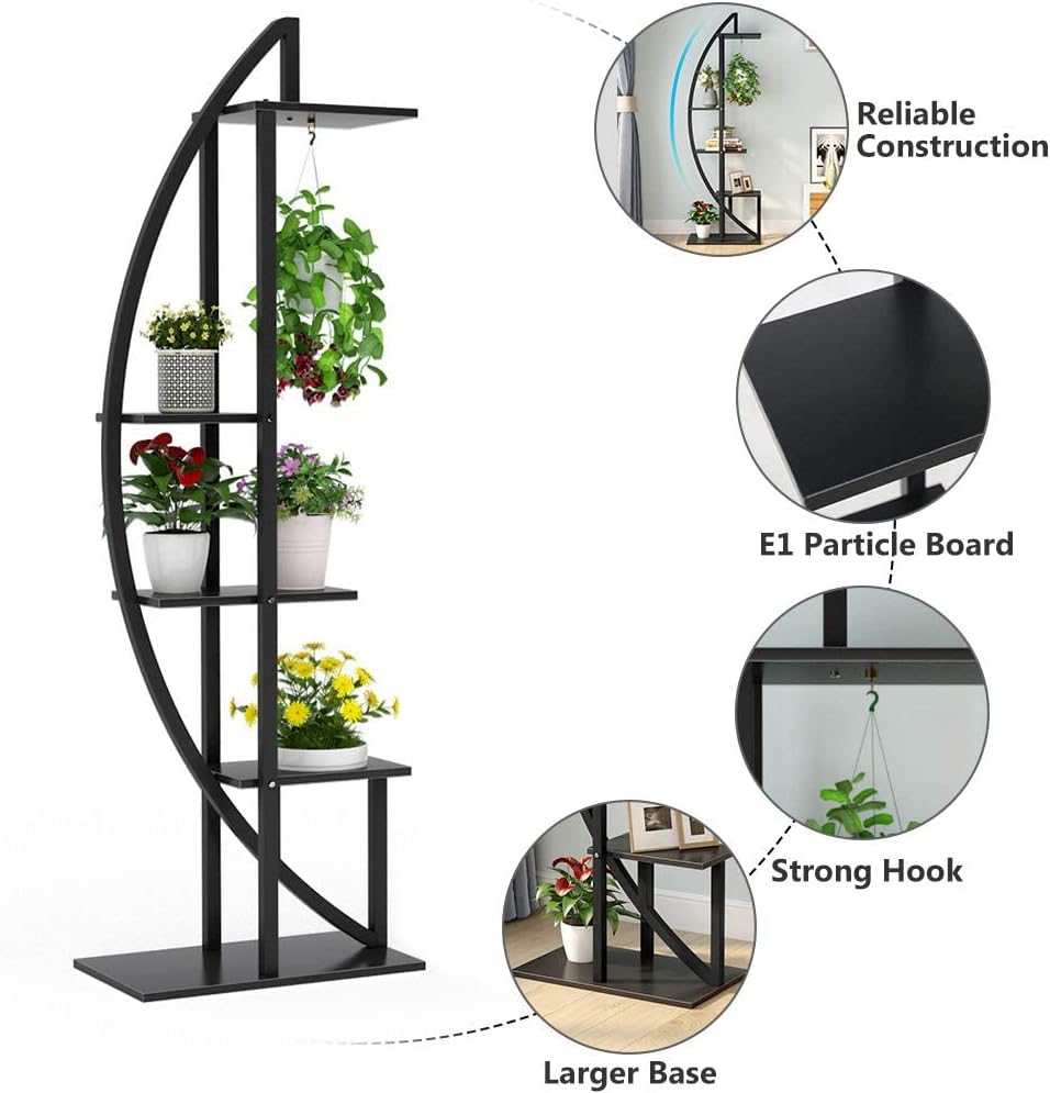 Estanteria para Plantas, juego de 2, Soporte para Plantas, 5 niveles, Soporte macetas, metal, Negro, Tribesigns, 6