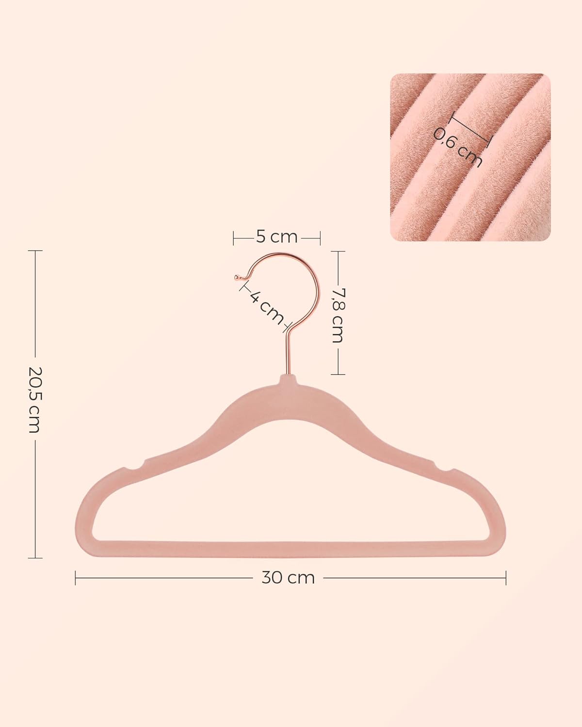 Perchas Infantil, Juego de 50, Perchas Terciopelo, con Ganchos de Oro Rosa, Antideslizante, Rosa Jalea, Songmics, 3