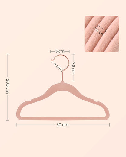 Perchas Infantil, Juego de 50, Perchas Terciopelo, con Ganchos de Oro Rosa, Antideslizante, Rosa Jalea, Songmics, 3