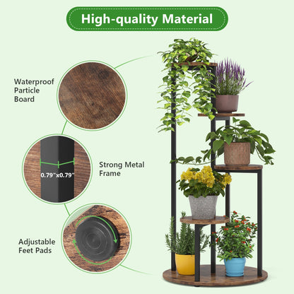 Soporte para Plantas, 5 niveles, Estanteria para plantas, 50x50x104cm, Soporte Macetas, Marrón Negro, Tribesigns, 4