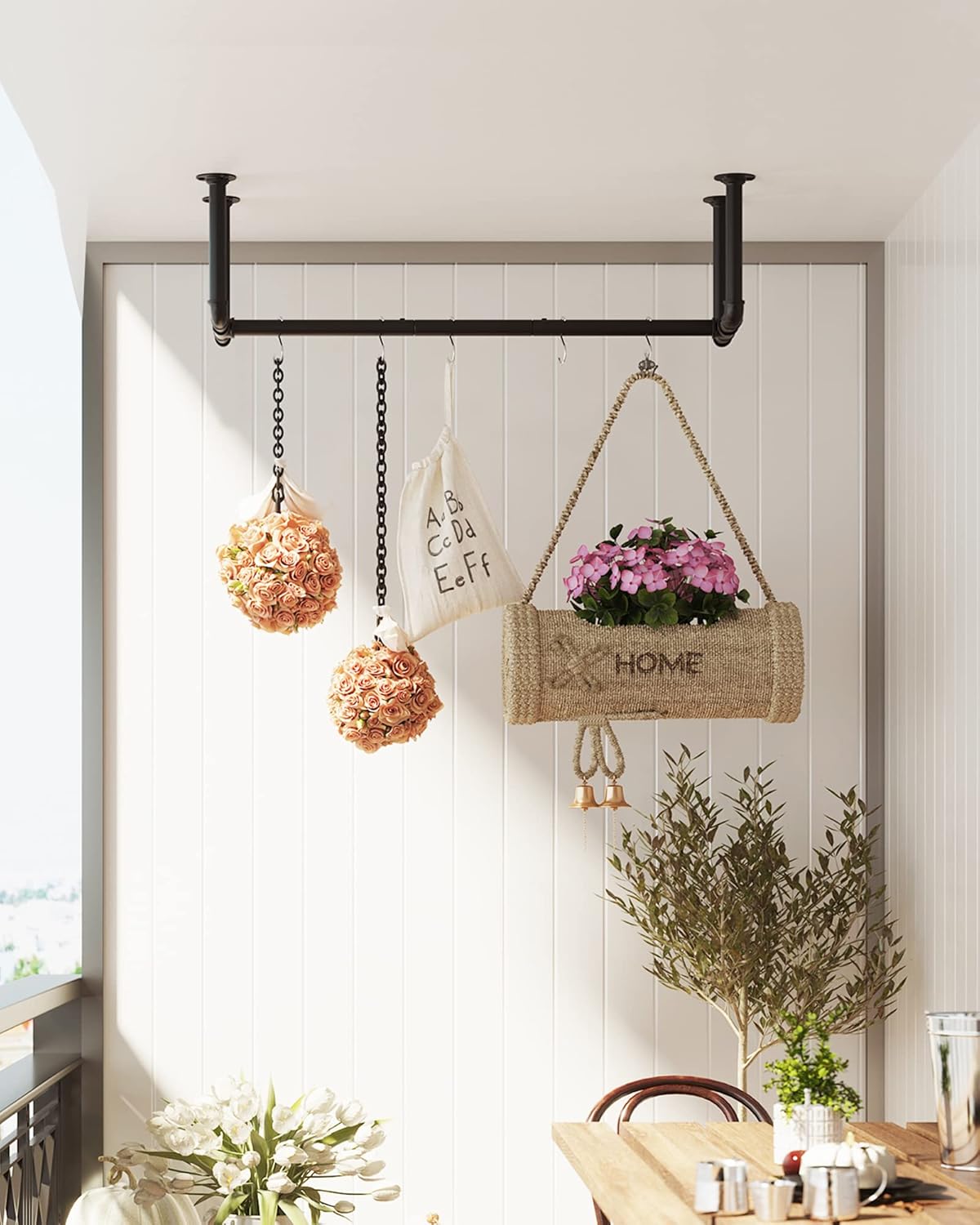 Perchero Pared, Juego de 2, Colgadores de Pared, 112 x 30 x 29,3 cm, Industrial, Carga hasta 60 kg, Negro, Songmics, 8
