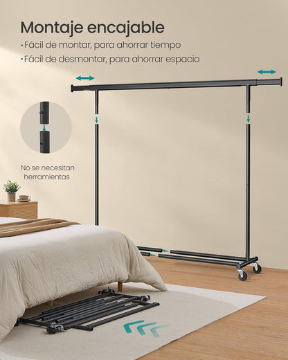 Burros para Ropa Resistentes, 160-200x45x161,5 cm, Extensible con Carga 150 kg, Perchero con Ruedas, Portátil, Negro, Songmics, 6