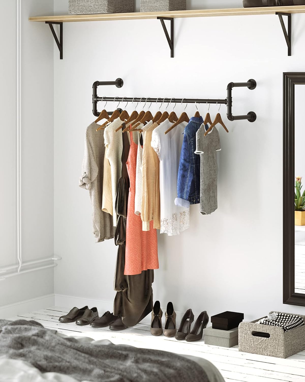 Perchero Pared, Juego de 2, Colgadores de Pared, 112 x 30 x 29,3 cm, Industrial, Carga hasta 60 kg, Negro, Songmics, 7