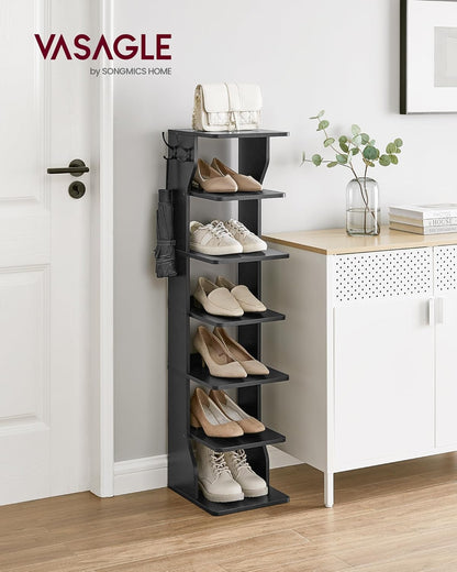 Zapatero Estrecho, 26,4 x 30 x 110,4 cm, Zapatero Alto, 7 Niveles, Zapatero Recibidor, con Ganchos, Negro, Vasagle, 2