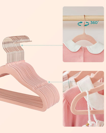 Perchas Infantil, Juego de 50, Perchas Terciopelo, con Ganchos de Oro Rosa, Antideslizante, Rosa Jalea, Songmics, 7