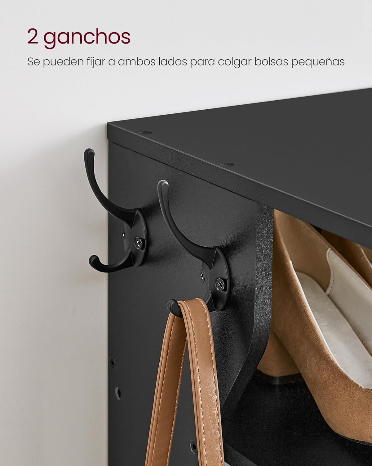 Zapatero Estrecho, 26,4 x 30 x 110,4 cm, Zapatero Alto, 7 Niveles, Zapatero Recibidor, con Ganchos, Negro, Vasagle, 6