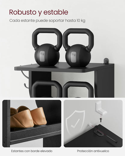 Zapatero Estrecho, 26,4 x 30 x 110,4 cm, Zapatero Alto, 7 Niveles, Zapatero Recibidor, con Ganchos, Negro, Vasagle, 7