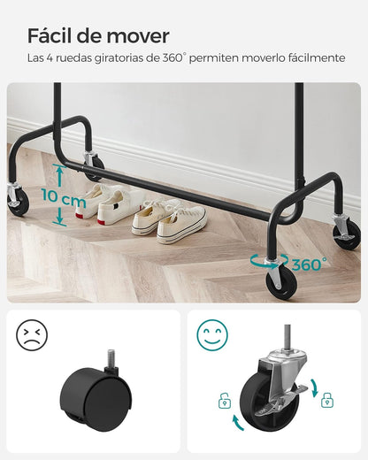Burros para Ropa, con Ruedas, Carga de 130 kg, Burros para Ropa Resistentes, 110-150x45x162,9 cm, Negro, Songmics, 5