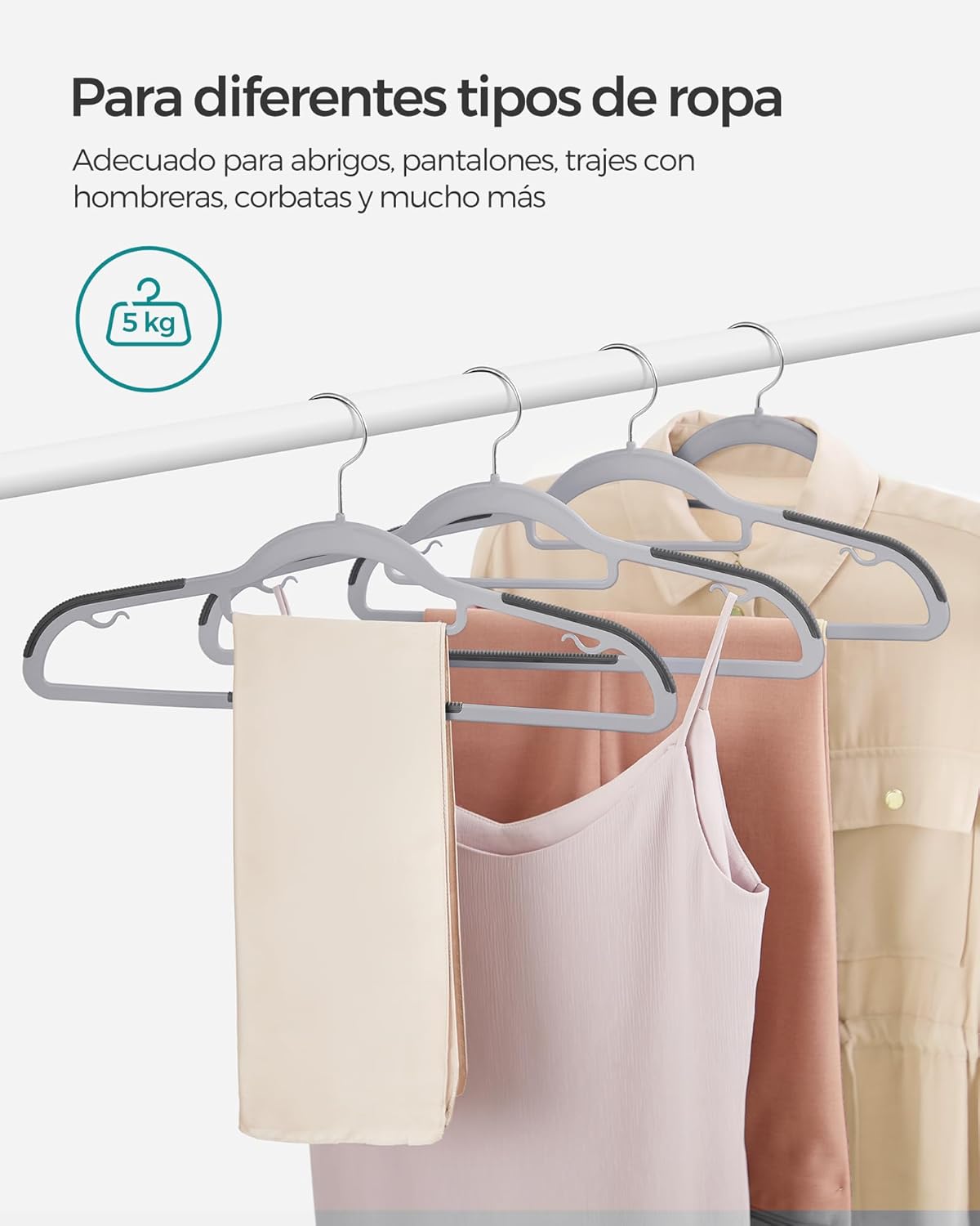 Percha, Juego de 30, Percha para Pantalones, Antideslizantes, 42 cm, Perchas de Plástico, Gris, Songmics, 7