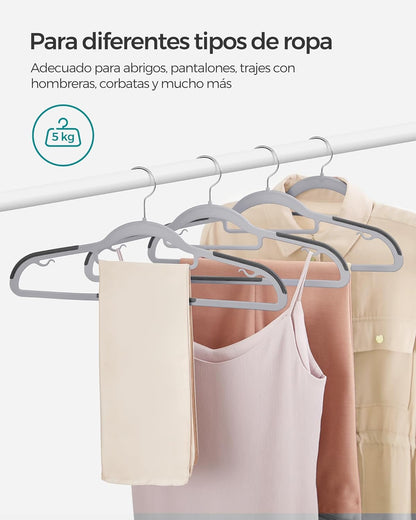 Percha, Juego de 30, Percha para Pantalones, Antideslizantes, 42 cm, Perchas de Plástico, Gris, Songmics, 7
