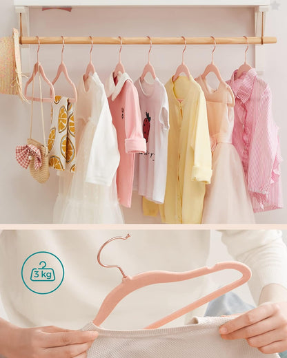 Perchas Infantil, Juego de 50, Perchas Terciopelo, con Ganchos de Oro Rosa, Antideslizante, Rosa Jalea, Songmics, 6