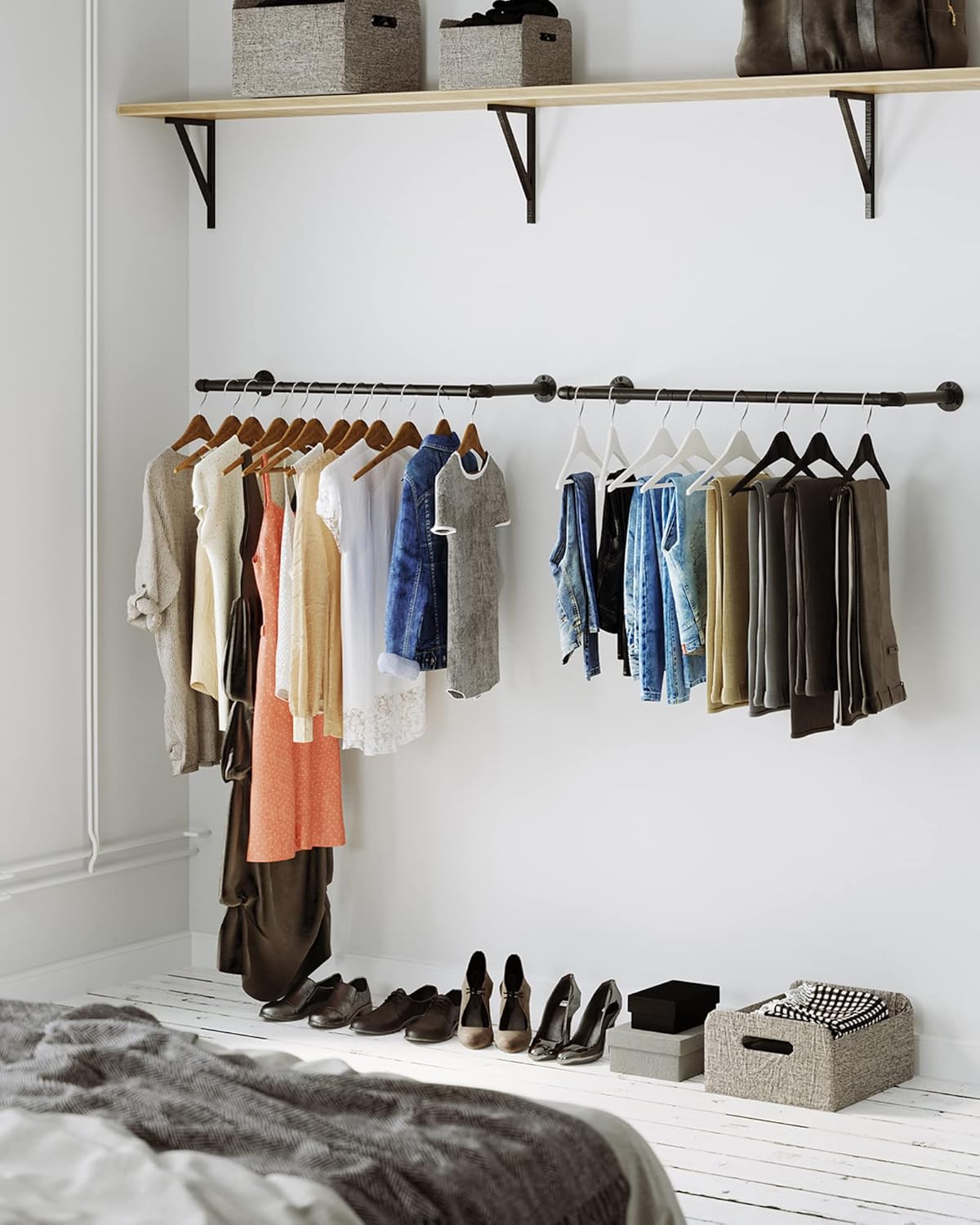 Perchero Pared, Juego de 2, Colgadores de Pared, 92 x 30 x 7,5 cm, Industrial, Carga hasta 50 kg, Negro, Songmics, 6