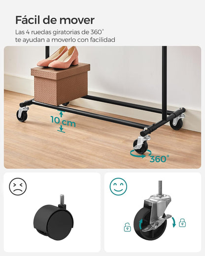 Songmics Perchero Móvil y Extensible, Capacidad de Carga de 90 kg, Montaje Sencillo