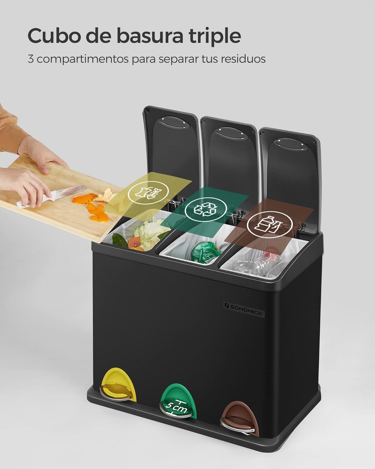 Songmics Cubo de Basura de Cocina 3 en 1 (24 Litros)