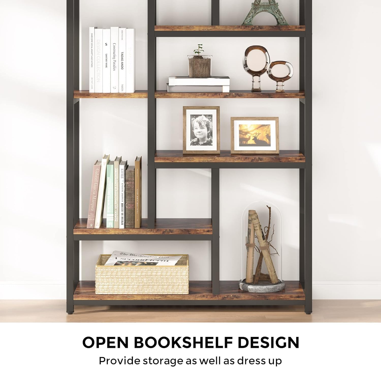 Libreria, con 7 niveles, estanteria libros, 100x30x200cm, Estanteria Estrecha, Marrón, Tribesigns, 5