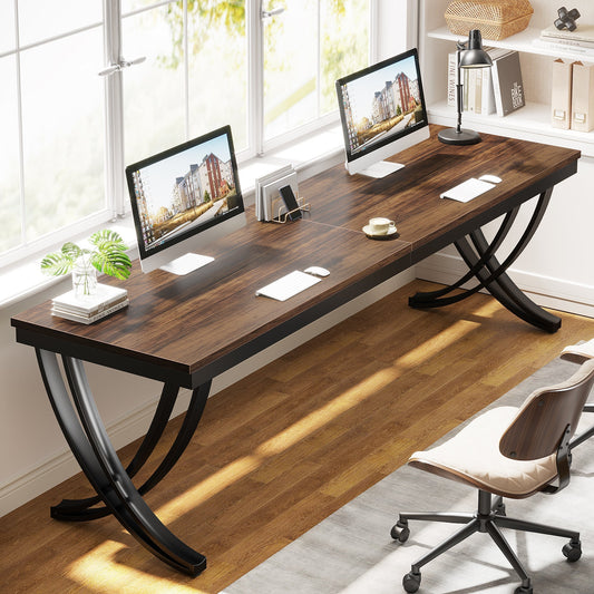 Escritorio, Escritorio doble, 200x70x75cm, Mesa Escritorio, mesa oficina,  Marrón, Tribesigns, 1