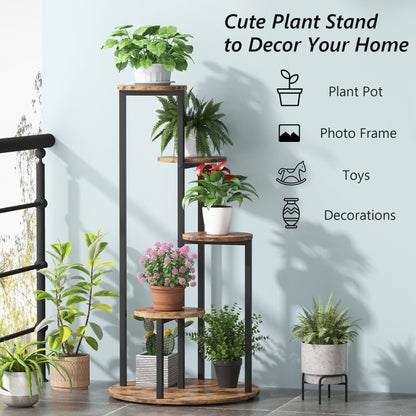 Soporte para Plantas, 5 niveles, Estanteria para plantas, 50x50x104cm, Soporte Macetas, Marrón Negro, Tribesigns, 5
