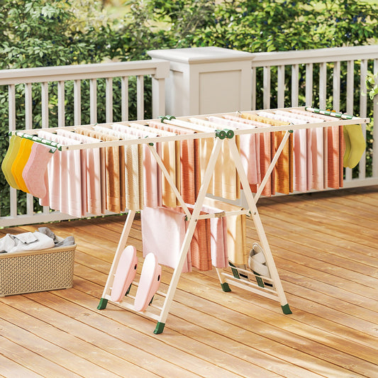 Tendedero plegable, con Alas Ajustables, Tendedero de ropa, 184 x 56 x 99–168 cm, Beige, Costway, 1