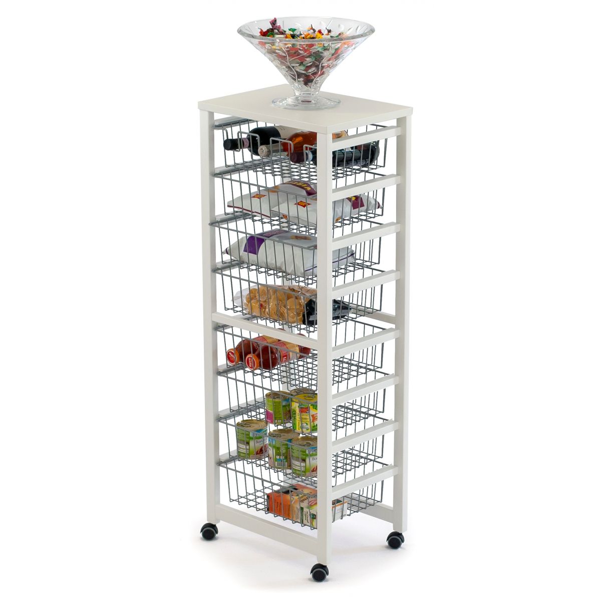 Carrito cocina GUSTAVOTTO, Carro cocina, Carrito auxiliar, con superficie de trabajo, 8 cestas, Color blanco, ARIT, 1