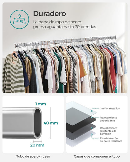 Songmics Perchero Industrial con Ruedas, Ajustable, Capacidad de Carga de 90 kg