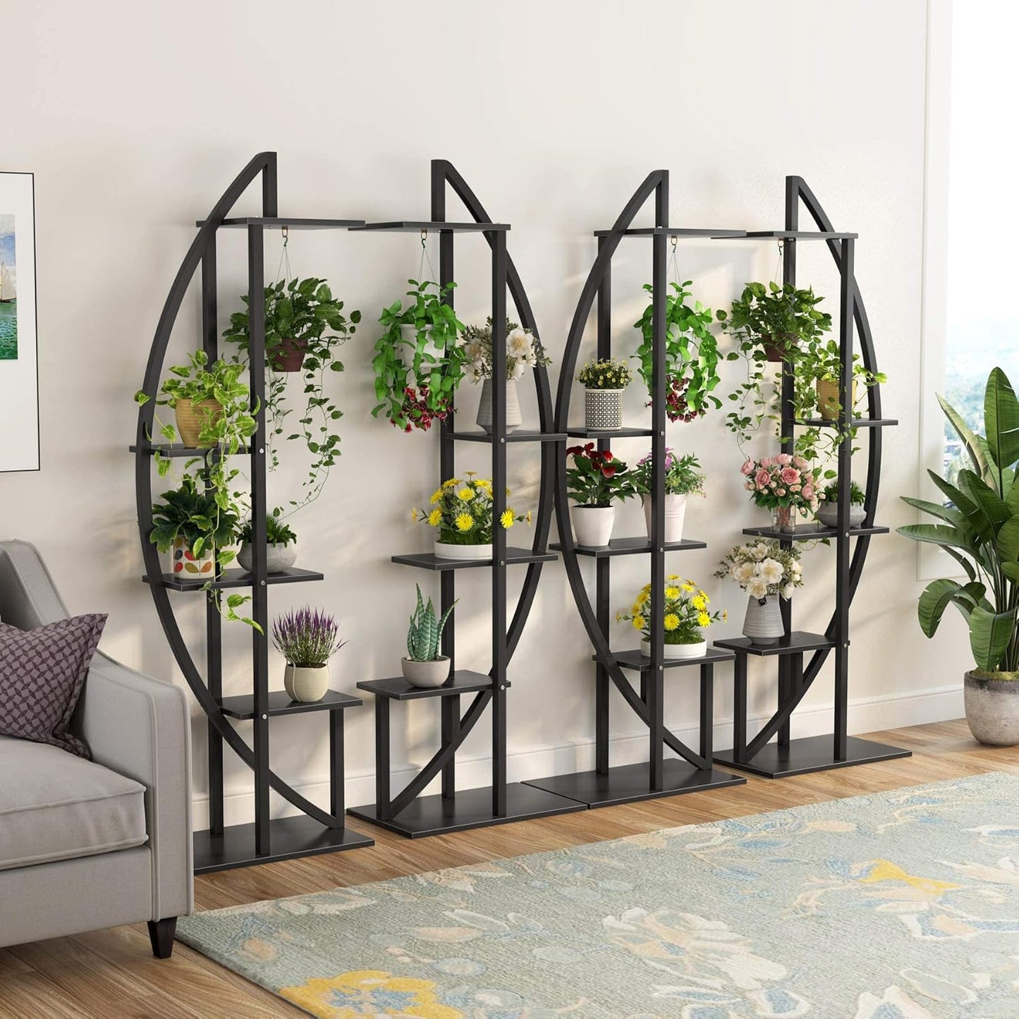 Estanteria para Plantas, juego de 2, Soporte para Plantas, 5 niveles, Soporte macetas, metal, Negro, Tribesigns, 7