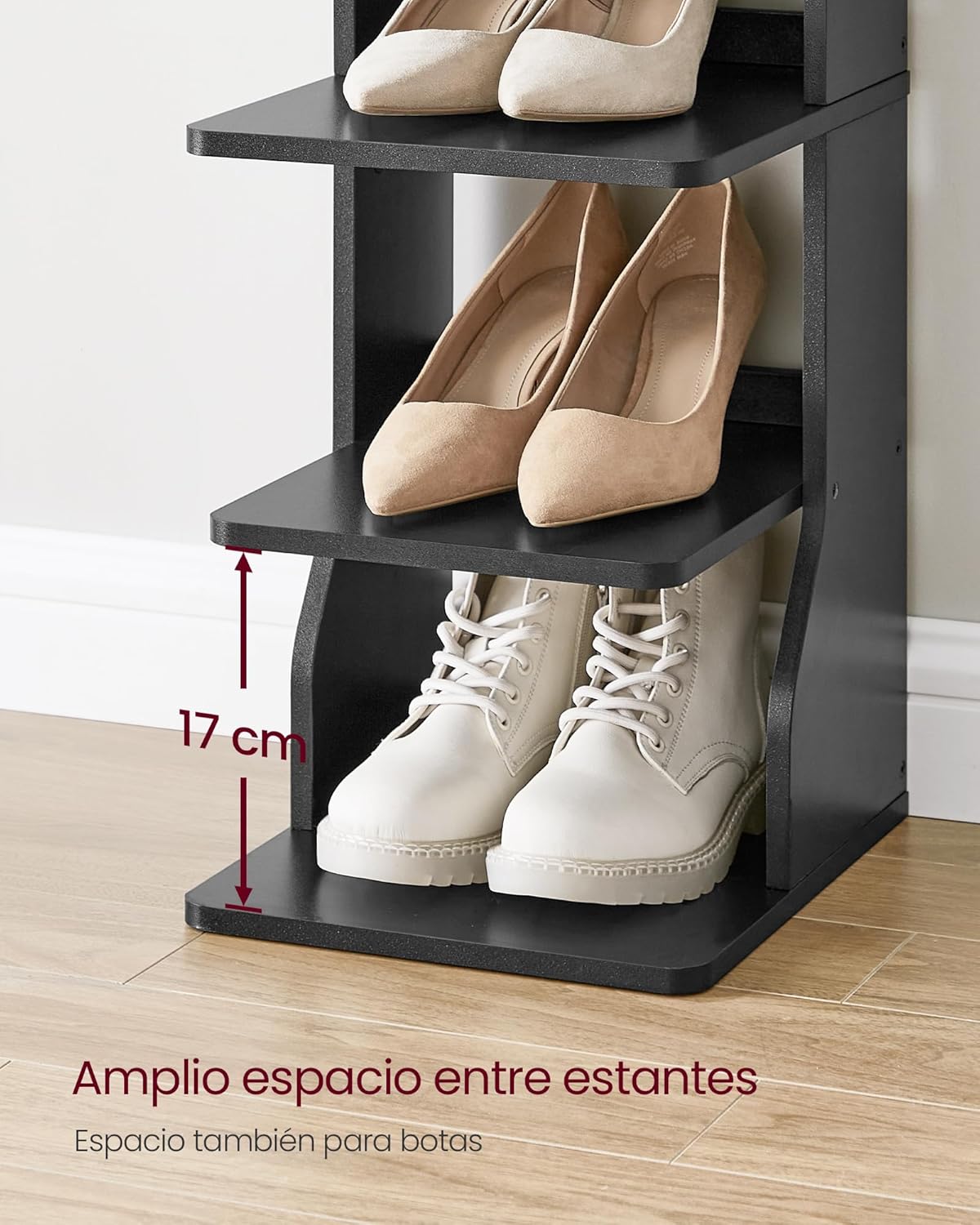 Zapatero Estrecho, 26,4 x 30 x 110,4 cm, Zapatero Alto, 7 Niveles, Zapatero Recibidor, con Ganchos, Negro, Vasagle, 5