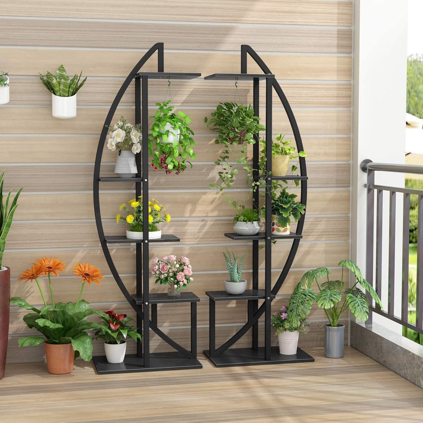 Estanteria para Plantas, juego de 2, Soporte para Plantas, 5 niveles, Soporte macetas, metal, Negro, Tribesigns, 3