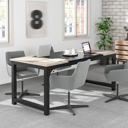 Escritorio, 180x80x75cm, mesa ordenador, Mesa Oficina, Mesa de reuniones oficina, Gris negro, Tribesigns, 3