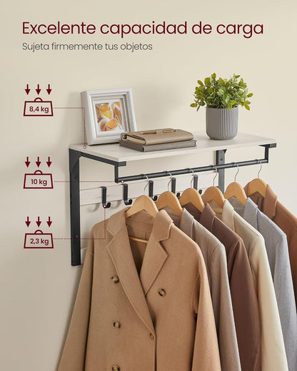 Perchero Pared, 65x30x42 cm, Perchero Recibidor, con 10 Ganchos Extraíbles, Blanco Vintage y Negro, Vasagle, 5