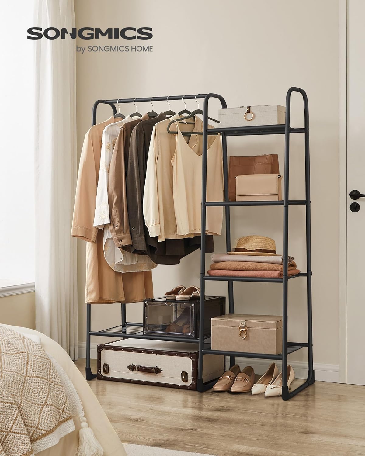 Perchero Burro, 101,7 x 40 x 153,3 cm, Burros para Ropa, 5 Estantes, Estructura de Metal, Negro, Songmics, 3