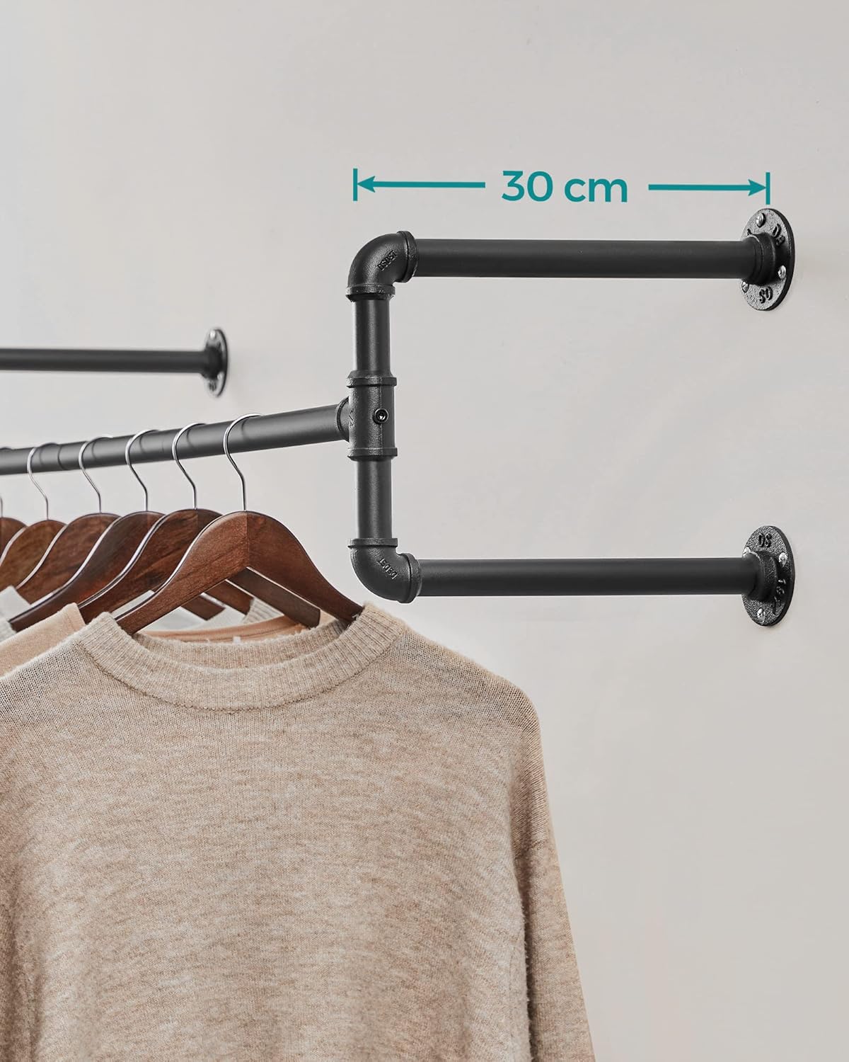 Perchero Pared, Juego de 2, Colgadores de Pared, 112 x 30 x 29,3 cm, Industrial, Carga hasta 60 kg, Negro, Songmics, 6