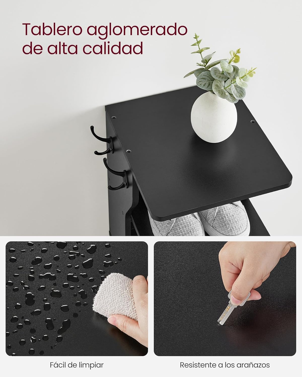 Zapatero Estrecho, 26,4 x 30 x 110,4 cm, Zapatero Alto, 7 Niveles, Zapatero Recibidor, con Ganchos, Negro, Vasagle, 8