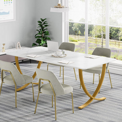 Escritorio, 160x80x75cm, Mesa Ordenador, Mesa Oficina, Blanco y dorado, Tribesigns, 5