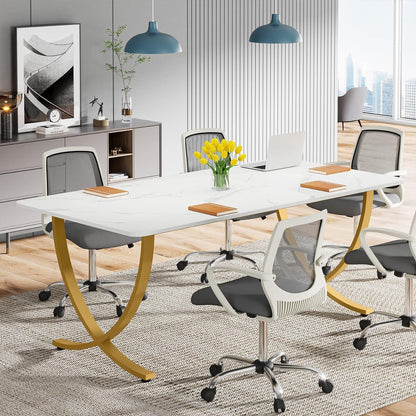 Escritorio, 160x80x75cm, Mesa Ordenador, Mesa Oficina, Blanco y dorado, Tribesigns, 8