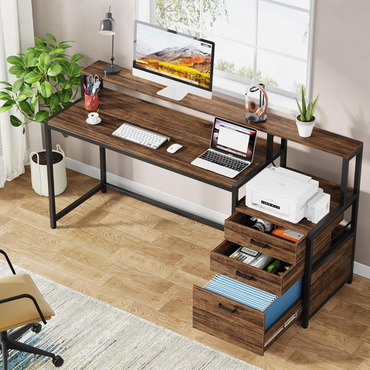 Escritorio con cajones, Mesa ordenador, 160x50x90cm, Mesa Oficina, Tribesigns, 2